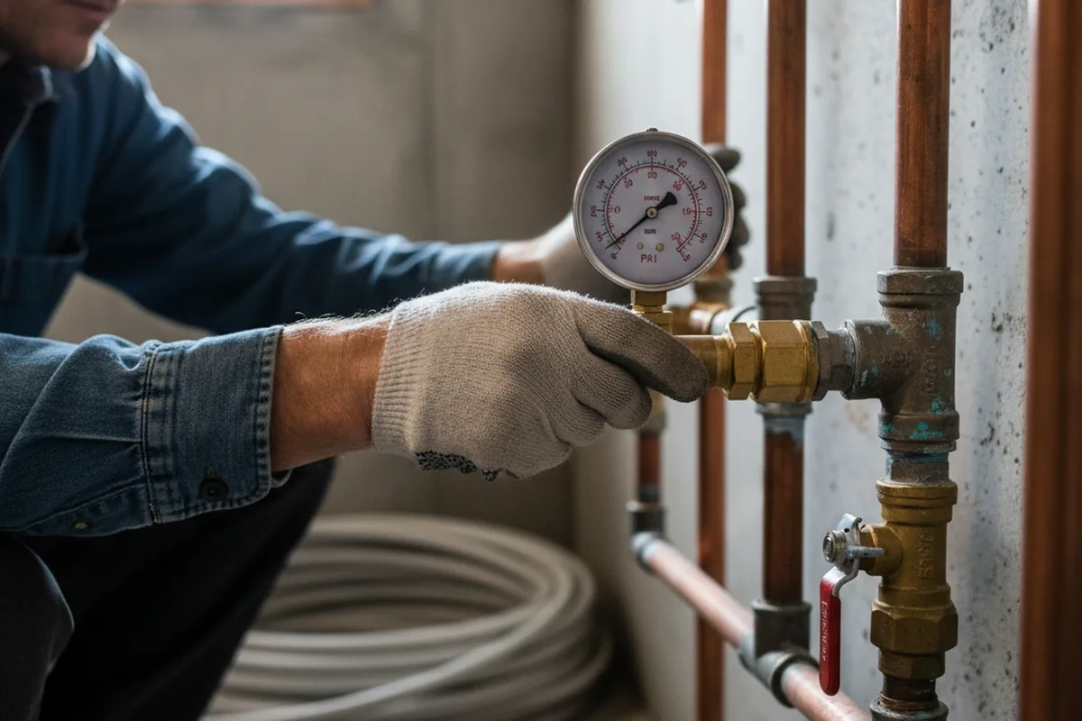 Pressure testing a repaired line during Water Line Repair in Clay
